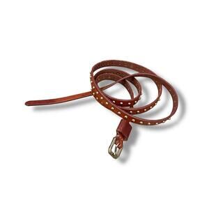 Vintage Skinny Brown Gold Studded Leather Belt